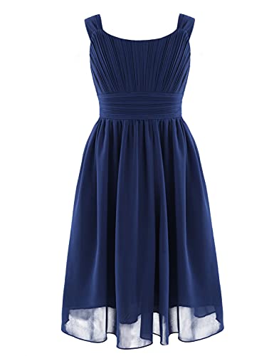 iEFiEL Mädchen Kinder Kleider festlich Brautjungfern Sommer Kleid Hochzeit Party Kleid Chiffon Festzug Strandurlaub Kleid Strandkleid Marineblau 176 von iEFiEL