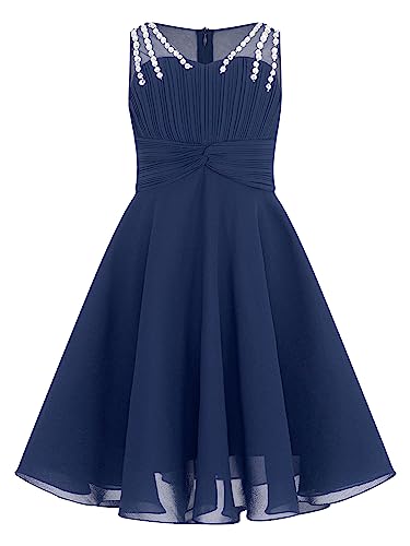 iEFiEL Mädchen Kinder Kleider festlich Brautjungfern Sommer Kleid Hochzeit Party Kleid Chiffon Festzug Strandurlaub Kleid Strandkleid Xa Navy blau 116 von iEFiEL