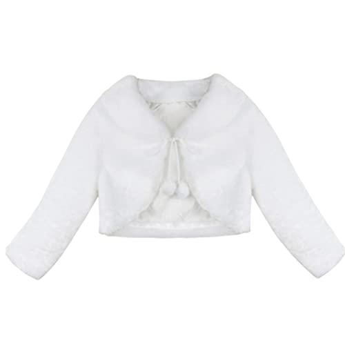 iEFiEL Mädchen Kinder Winter Jacke Schulterjacke Kunstpelz Bolero Strickjacke in Weiß/Rosa/Ivory Festliche Jacke Langarm Ivory 122-128 von iEFiEL