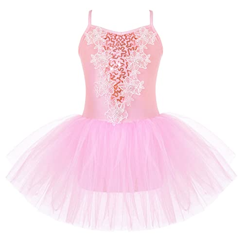 iEFiEL Mädchen Kleid Ballettkleid Kinder Ballett Trikot Glitzer Ballettanzug mit Tütü Röckchen Pailletten Kleid Performance Tanzkleid Xa Rosa 146-152 von iEFiEL