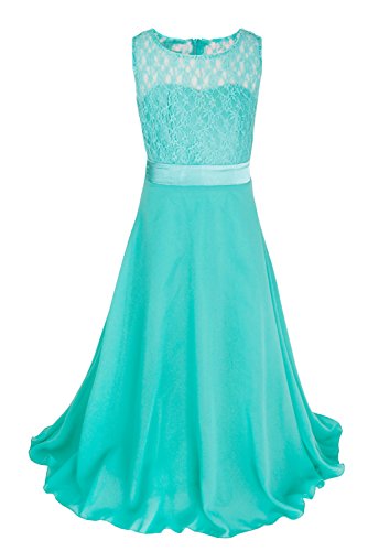 iEFiEL Mädchen Kleid Blumenspitze Prinzessin Kleid Ärmellose Party Kleid Lange Festlich Hochzeit Kleid - Gr.164 (164 (EU)) - Türkis von iEFiEL