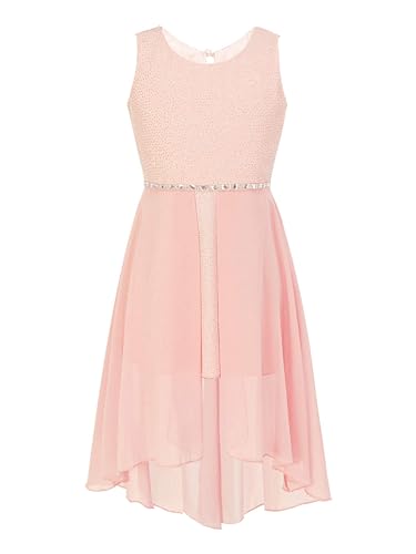 iEFiEL Mädchen Kleid Festlich Chiffon Blumenmädchenkleider für Hochzeit Partykleid mit Strass Gürtel Sommer Kleid Rosa 128 von iEFiEL