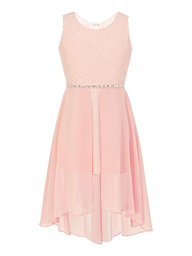 iEFiEL Mädchen Kleid Festlich Chiffon Blumenmädchenkleider für Hochzeit Partykleid mit Strass Gürtel Sommer Kleid Rosa 176 von iEFiEL