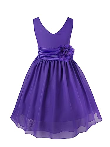 iEFiEL Mädchen Kleid Festlich Hochzeit Partykleid Tüll Festzug Kleidung Brautjungfer 92 104 116 128 140 152 164 Lila 104-116 von iEFiEL