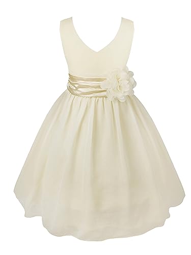 iEFiEL Mädchen Kleid Festlich Hochzeit Partykleid Tüll Festzug Kleidung Brautjungfer 92 104 116 128 140 152 164 Cream 140-152 von iEFiEL