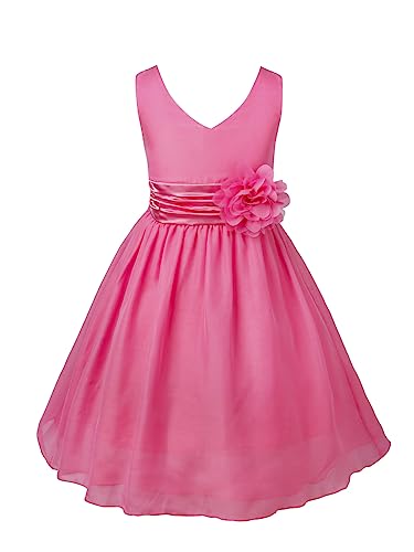 iEFiEL Mädchen Kleid Festlich Hochzeit Partykleid Tüll Festzug Kleidung Brautjungfer 92 104 116 128 140 152 164 Dunkel Rosa 128-140 von iEFiEL