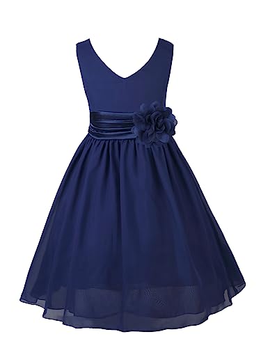 iEFiEL Mädchen Kleid Festlich Hochzeit Partykleid Tüll Festzug Kleidung Brautjungfer 92 104 116 128 140 152 164 Marineblau 104-116 von iEFiEL