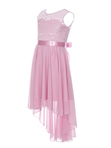 iEFiEL Elegante Mädchen Kleid Festlich Chiffon Sommerkleid V-Ausschnitt Blumenmädchenkleider Hi-Lo Hochzeit Partykleider Ballkleider Festzug ZZ Altrosa 116 von iEFiEL