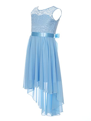 iEFiEL Elegante Mädchen Kleid Festlich Chiffon Sommerkleid V-Ausschnitt Blumenmädchenkleider Hi-Lo Hochzeit Partykleider Ballkleider Festzug ZZ Hell Blau 128 von iEFiEL