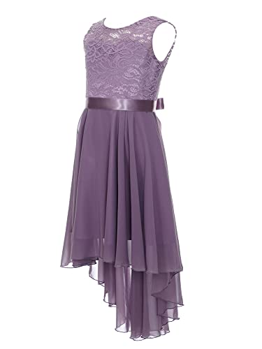 iEFiEL Elegante Mädchen Kleid Festlich Chiffon Sommerkleid V-Ausschnitt Blumenmädchenkleider Hi-Lo Hochzeit Partykleider Ballkleider Festzug ZZ Hell Lila 128 von iEFiEL