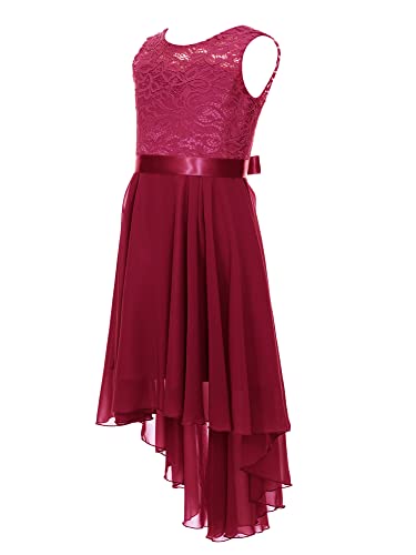 iEFiEL Elegante Mädchen Kleid Festlich Chiffon Sommerkleid V-Ausschnitt Blumenmädchenkleider Hi-Lo Hochzeit Partykleider Ballkleider Festzug ZZ Burgundy 164 von iEFiEL