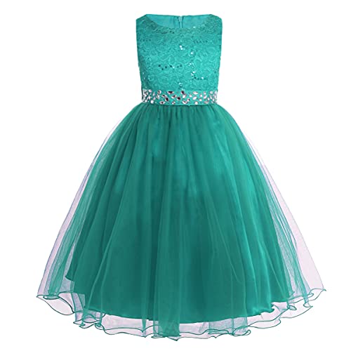 iEFiEL Mädchen Kleid festlich Lange Blumenmädchenkleider für Hochzeits Festkleid Kinder Brautjungfern Kleid 92 104 116 128 140 152 164 176 Grün 104 von iEFiEL