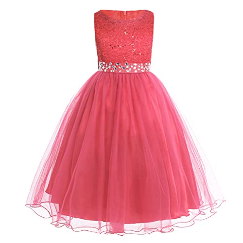 iEFiEL Mädchen Kleid festlich Lange Blumenmädchenkleider für Hochzeits Festkleid Kinder Brautjungfern Kleid 92 104 116 128 140 152 164 176 Koralle Rosa 104 von iEFiEL