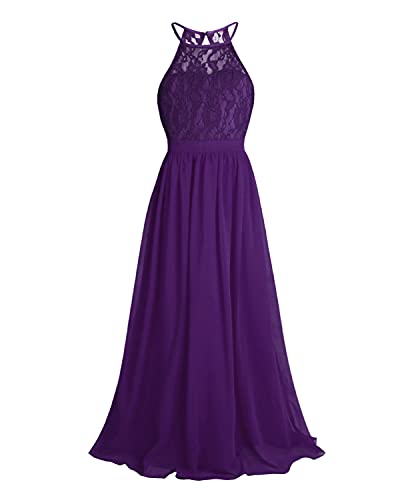 iEFiEL Mädchen Kleid Festlich Spitze Prinzessin Kleid Neckholder Abendkleid Empire Blumenmädchenkleid Hochzeit Partykleid Chiffon Festkleid Dunkel Lila 128 von iEFiEL