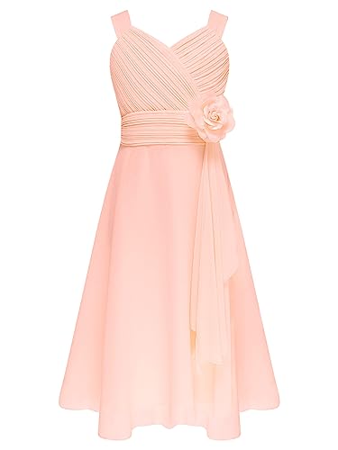 iEFiEL Mädchen Kleider Festlich mit 3D Blumen Herzausschnitt Blumenmädchenkleid Hochzeitskleid Kinderkleid Chiffon Partykleid Sommer Strandkleid A Rosa 110-116 von iEFiEL