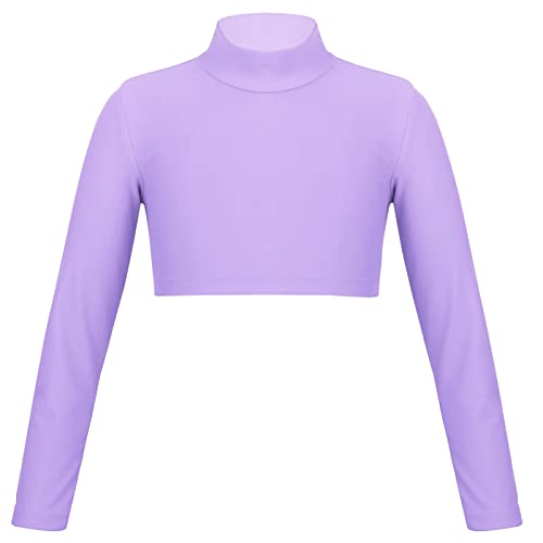 iEFiEL Mädchen Langarm Shirt Rollkragen Top Bauchfrei Oberteil Bluse Crop Top für Ballett Tanz Yoga Sport Workout Tanzbekleidung Lavendel 140 von iEFiEL