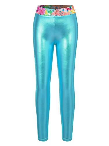 iEFiEL Mädchen Metallic Sporthosen Lang Strumpfhosen Eng Leggings Tanzkleidung Stretch Hosen Jogginghose Tanzkostüm Blau Grün 134-140 von iEFiEL