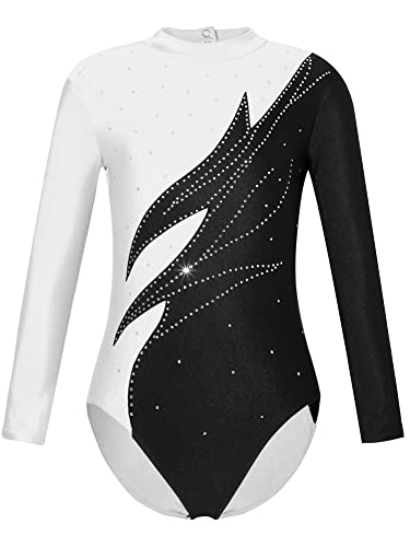 iEFiEL Mädchen Metallic Turnanzug Langarm Gymnastikanzug Tanzbody Leotard mit Strass Glänzende Ballett Trikot Turnkleidung Tanzkostüm Wc Weiß 158-164 von iEFiEL