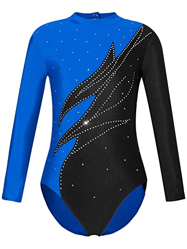 iEFiEL Mädchen Metallic Turnanzug Langarm Gymnastikanzug Tanzbody Leotard mit Strass Glänzende Ballett Trikot Turnkleidung Tanzkostüm Wc Blau 146-152 von iEFiEL