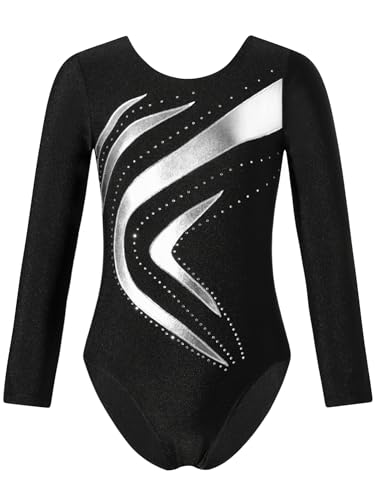 iEFiEL Mädchen Metallic Turnanzug Langarm Gymnastikanzug Tanzbody Leotard mit Strass Glänzende Ballett Trikot Turnkleidung Tanzkostüm Xc Silber 158-164 von iEFiEL