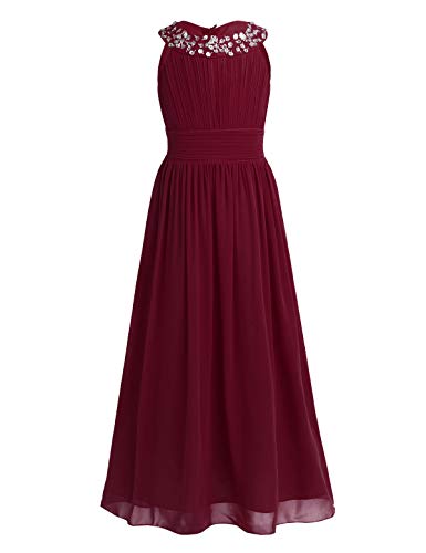 iEFiEL Mädchen Prinzessin Kleid Hochzeits Festzug Kleid Blumenmädchenkleid Festlich Kleid Abendkleid Partykleid gr. 104 116 128 140 152 164 170 A Burgundy 164 von iEFiEL