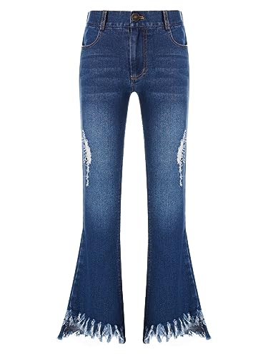 iEFiEL Mädchen Schlaghose 70er Vintage Jeanshosen Bootcut Jeans Slim Fit Jeanshose Casual Cargohosen Freizeithosen Dunkelblau 134-140 von iEFiEL