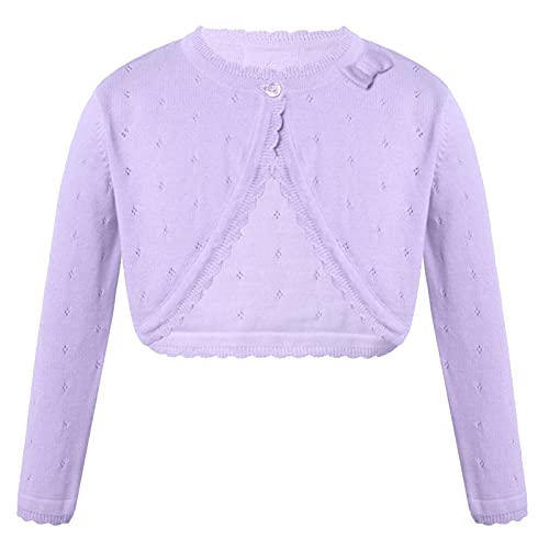 iEFiEL Mädchen Strickjacke Basic Bolero Kinder Lange Ärmel Schulterjacke mit Perlen Bolerojäckche kurz Zum Kommunionkleid Taufkleid Weiß/Rosa Violett 134-140 von iEFiEL