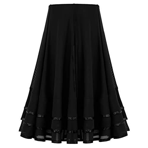 iEFiEL Mädchen Tanzrock Lang Chiffon Ballettrock Wickelrock Streifen Maxi Rock Tanzkleid für Ballett Latein Salsa Rumba Tanzbauch Sommer Kleid Schwarz 164 von iEFiEL