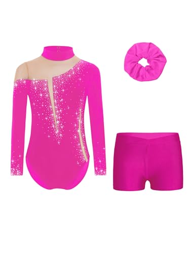iEFiEL Mädchen Turnanzug Langarm Set Glitzer Gymnastikanzug mit Shorts und Haarband Kinder Eiskunstlauf Kleidung Tanztrikot B Pink 134-140 iEFiEL Mädchen Turnanzug Langarm Set Glitzer Gymnastikanzug mit Shorts und Haarband Kinder Eiskunstlauf Kleidung Tanztrikot B Pink 134-140 von iEFiEL