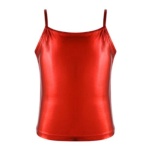 iEFiEL Mädchen Unterhemd Metallic Spaghettitops Trägertop Leibchen eng Stretch T-Shirt Tank Top gr. 104-152 Rot 116 von iEFiEL