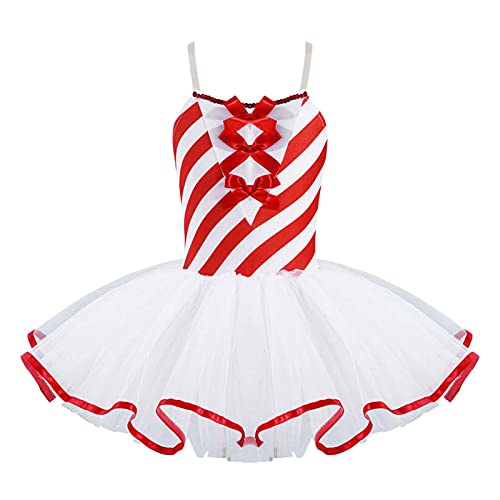 iEFiEL Mädchen Weihnachten Kleid Ärmellose Zuckerstange Kostüm Kinder Weihnachtskostüm Streifen Partykleid Ballett Tutu Festzug Kleidung A Rot 122-128 von iEFiEL