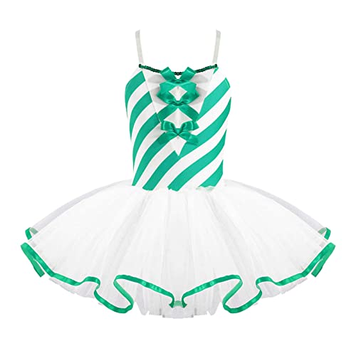 iEFiEL Mädchen Weihnachten Kleid Ärmellose Zuckerstange Kostüm Kinder Weihnachtskostüm Streifen Partykleid Ballett Tutu Festzug Kleidung C Grün 158-164 von iEFiEL