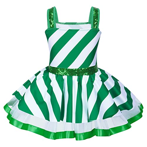 iEFiEL Mädchen Weihnachten Kleid Ärmellose Zuckerstange Kostüm Kinder Weihnachtskostüm Streifen Partykleid Ballett Tutu Festzug Kleidung T Grün 122-128 von iEFiEL