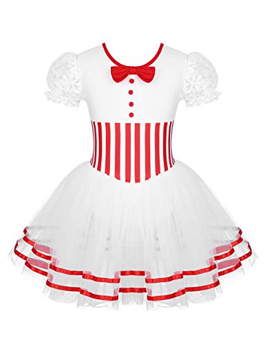 iEFiEL Mädchen Weihnachten Kleid Tütü mit Puffärmel Schleife Kinder Eiskunstlauf Kleid Tanzkleid Ballett Trikot Gymnastikanzug gr. 110-164 Rot 134-140 von iEFiEL