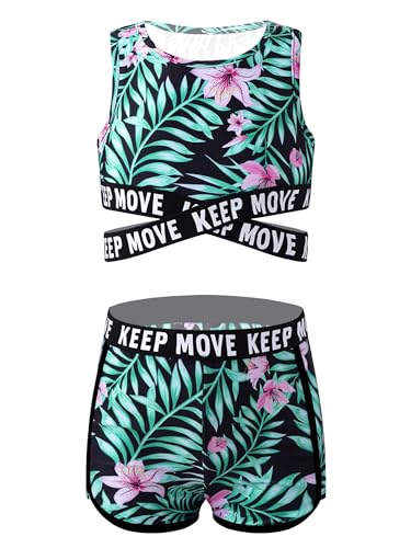 iEFiEL Mädchen Zweiteiler Badeanzug Kinder Bikini Sets Hawaii Bademode Modische Badebekleidung Set Crop Tops und Shorts Sommer Anzug Xb Schwarze Lilie 134-140 von iEFiEL