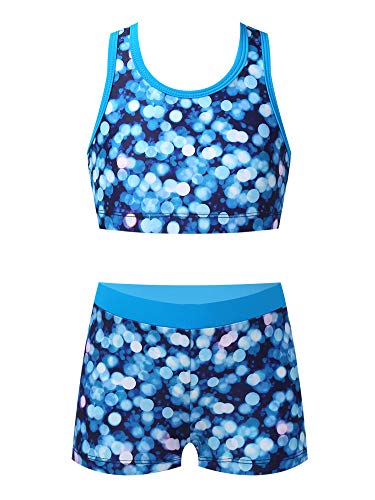 iEFiEL Mädchen Zweiteiler Badeanzug Kinder Bikini Sets Hawaii Bademode Modische Badebekleidung Set Crop Tops und Shorts Sommer Anzug Xc Blau 170-176 von iEFiEL