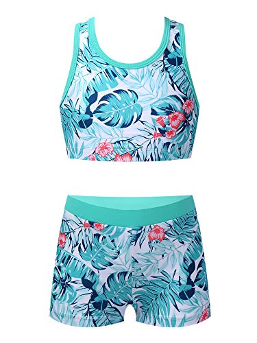 iEFiEL Mädchen Zweiteiler Badeanzug Kinder Bikini Sets Hawaii Bademode Modische Badebekleidung Set Crop Tops und Shorts Sommer Anzug Xc Türkis 158-164 von iEFiEL