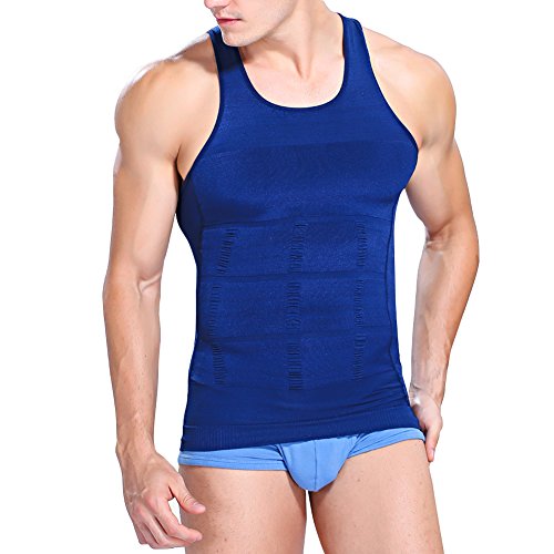 iEFiEL Männer Abnehmen Body Shaper Bauchfett Unterwäsche Bauchweg Weste Körperformer Unterhemd Shirt Kompression (L, Royal Blau) von iEFiEL