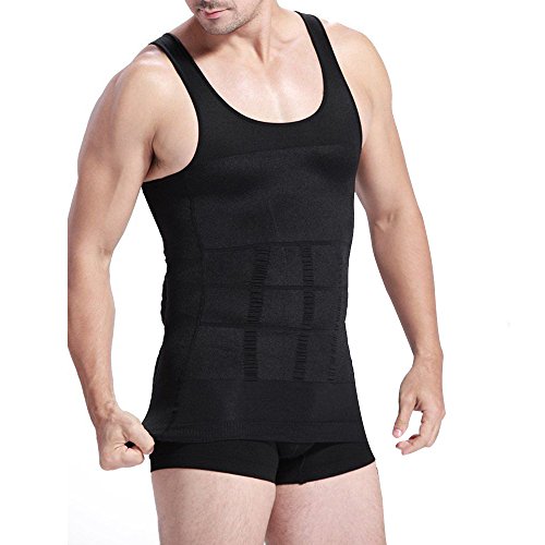 iEFiEL Männer Abnehmen Body Shaper Bauchfett Unterwäsche Bauchweg Weste Körperformer Unterhemd Shirt Kompression (L, Schwarz) von iEFiEL