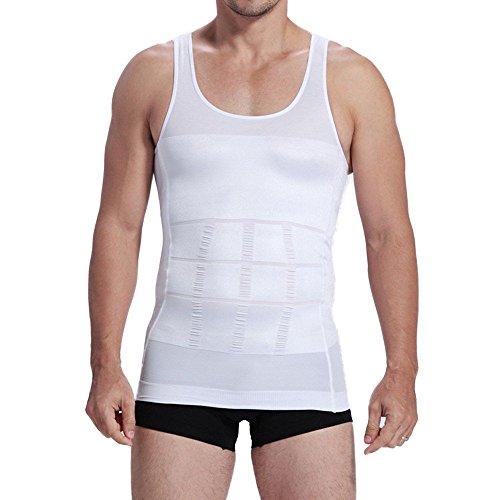 iEFiEL Männer Abnehmen Body Shaper Bauchfett Unterwäsche Bauchweg Weste Körperformer Unterhemd Shirt Kompression (L, Weiß) von iEFiEL