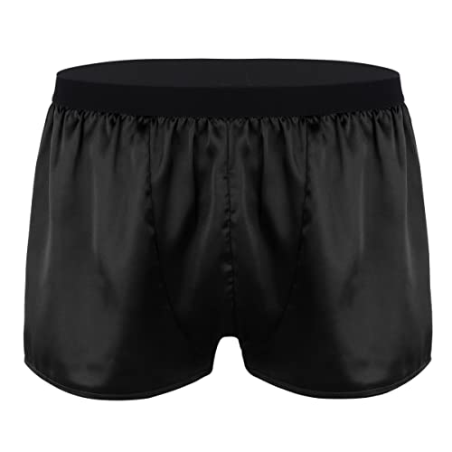 iEFiEL Männer Boxershorts Herren Retro Shorts Unterwäsche Satin Panties Höschen Weich Schlafanzughose Sommerhosen M-XL Schwarz XL von iEFiEL