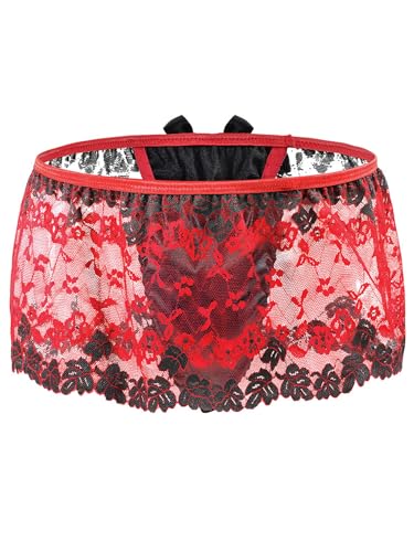 iEFiEL Männer Spitzen Unterwäsche Sissy Herren Spitze Slips G-Strings Tanga Erotik Dessous Unterhose Briefs X Rot Einheitsgröße von iEFiEL