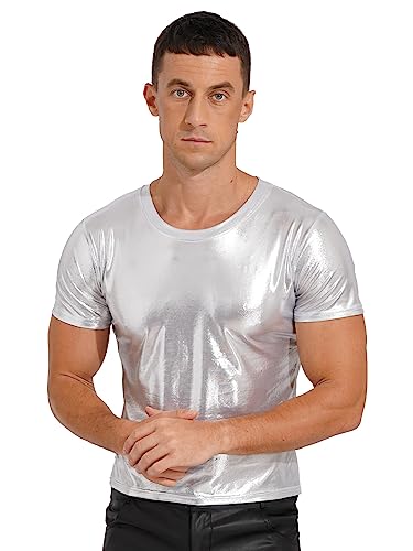 iEFiEL Männer T-Shirt Wetlook Herren Langarm/Kurzarm Shirt Langarmshirt/Kurzarmshirt Top Achselhemd Unterhemd Slim Fit Oberteile X Silber XXL von iEFiEL