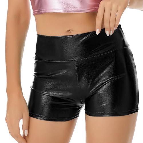 iEFiEL Metallic Damen Hotpants Kurze Sport Shorts Yogahose Sporthose Tanz Gymnastik Bekleidung Casual Freizeit Shorts Fitness Pants W Schwarz L von iEFiEL