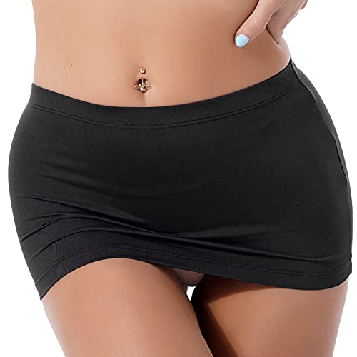 iEFiEL Damen Minirock Einfarbig Bodycon Mini Rock Figurbetont Stretch Bleistiftrock Low Waist Club Kleid Kurz Schwarz L von iEFiEL