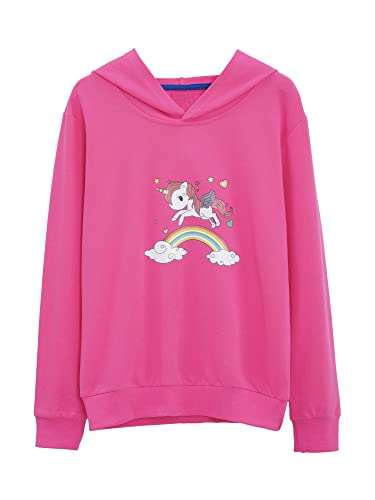 iEFiEL Niedlichen Kinder Hoodie Einhörner Kapuzenpullover Jungen Mädchen Pullover Baumwolle Top Casual Jumper Gr. 80-152 Dunkel Rosa 122-128 von iEFiEL