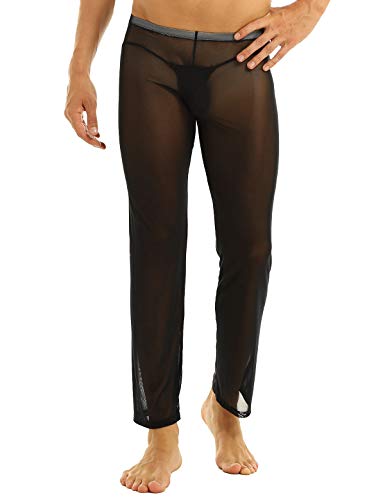 iEFiEL Sexy Männer Herren Hose Netz Sheer Lang Unterhosen Borat Jogginghose Unterwäsche (M, Schwarz) von iEFiEL