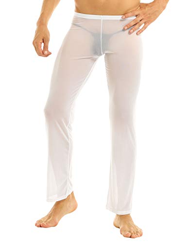 iEFiEL Sexy Männer Herren Hose Netz Sheer Lang Unterhosen Borat Jogginghose Unterwäsche (XL, Weiß) von iEFiEL