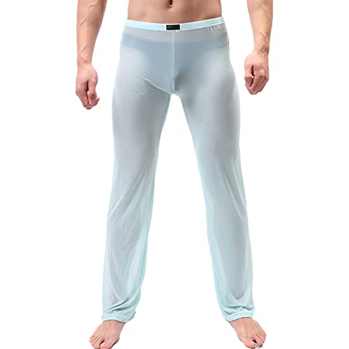 iEFiEL Sexy Männer Herren Hose Netz Transparent Lang Unterhosen Jogginghose Unterwäsche Strumpfhose S-XXL Hellblau Mesh M von iEFiEL