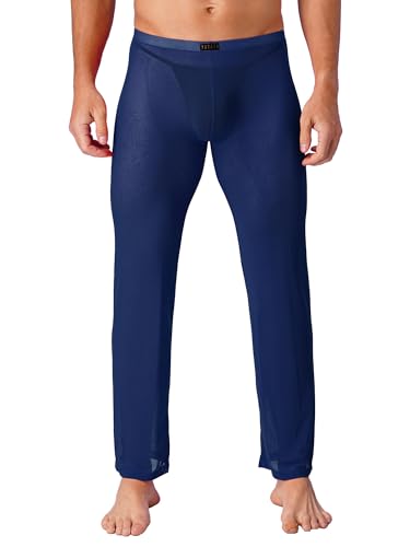 iEFiEL Sexy Männer Herren Hose Netz Transparent Lang Unterhosen Jogginghose Unterwäsche Strumpfhose S-XXL Königsblau Mesh XXL von iEFiEL